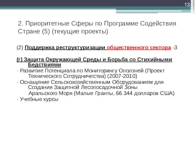 2. Приоритетные Сферы по Программе Содействия Стране (5) (текущие проекты) (2) Поддержка