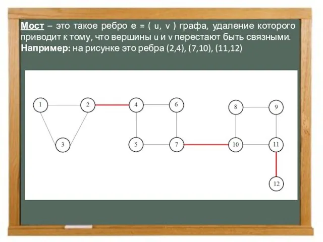 Мост – это такое ребро е = ( u, v ) графа,