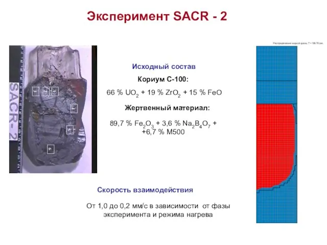 Эксперимент SACR - 2 Кориум С-100: 66 % UO2 + 19 %