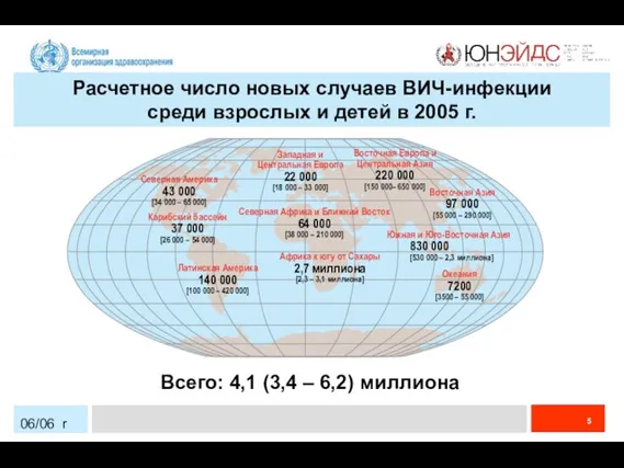 06/06 r Расчетное число новых случаев ВИЧ-инфекции среди взрослых и детей в