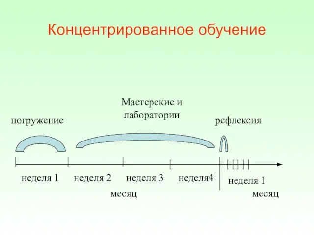 Концентрированное обучение неделя 1 неделя 2 неделя 3 неделя4 месяц месяц погружение