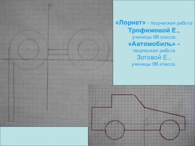 «Лорнет» - творческая работа Трофимовой Е., ученицы 9В класса. «Автомобиль» - творческая