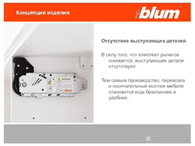 © Julius Blum GmbH Концепция изделия Отсутствие выступающих деталей В силу того,