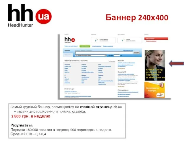 Баннер 240х400 Cамый крупный баннер, размещается на главной странице hh.ua + странице