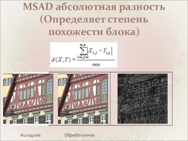MSAD абсолютная разность (Определяет степень похожести блока)