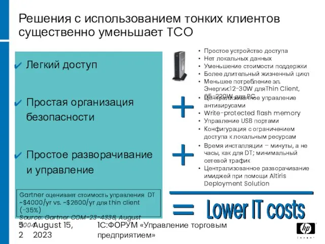 August 15, 2023 1C:ФОРУМ «Управление торговым предприятием» Решения с использованием тонких клиентов