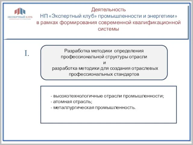 Деятельность НП «Экспертный клуб» промышленности и энергетики» в рамках формирования современной квалификационной