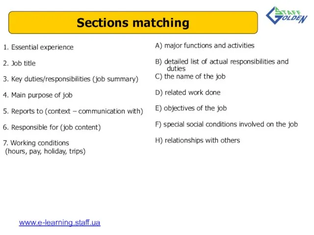 Sections matching www.e-learning.staff.ua 1. Essential experience 2. Job title 3. Key duties/responsibilities