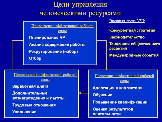 Цели управления человеческими ресурсами Привлечение эффективной рабочей силы Планирование ЧР Анализ содержания