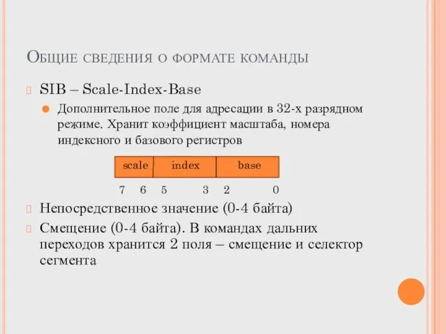 Общие сведения о формате команды SIB – Scale-Index-Base Дополнительное поле для адресации