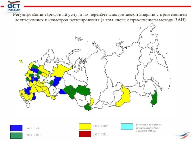c 01.01.2009г. c 01.01.2010г. c 01.07.2010г. c 01.01.2011г. Регионы, в которых не