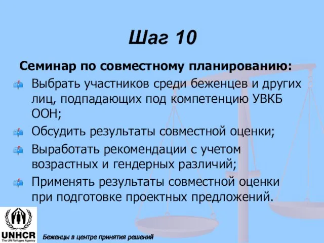 Шаг 10 Семинар по совместному планированию: Выбрать участников среди беженцев и других