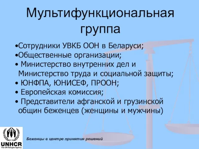 Мультифункциональная группа Беженцы в центре принятия решений Сотрудники УВКБ ООН в Беларуси;