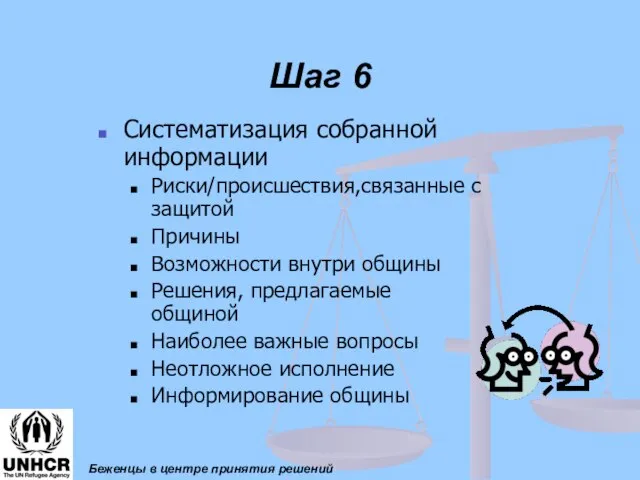 Шаг 6 Систематизация собранной информации Риски/происшествия,связанные с защитой Причины Возможности внутри общины