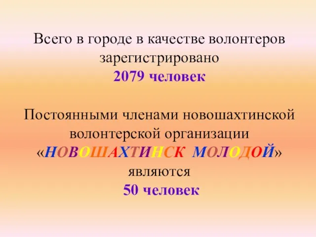 Всего в городе в качестве волонтеров зарегистрировано 2079 человек Постоянными членами новошахтинской