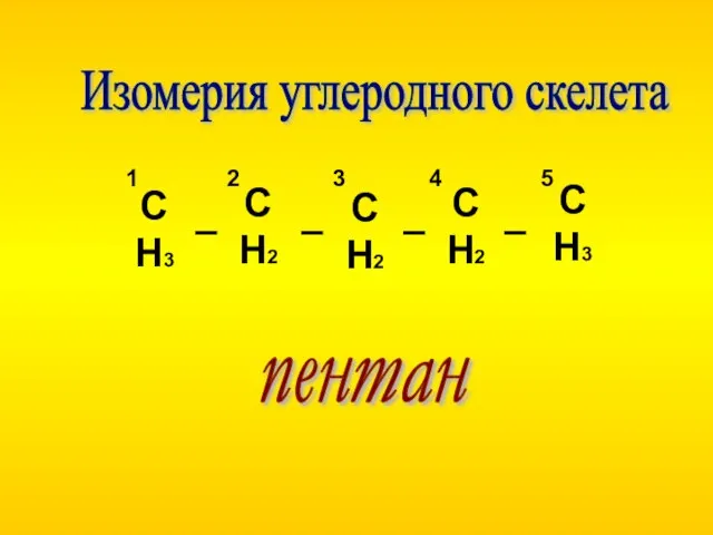 СН3 СН2 СН2 СН2 СН3 Изомерия углеродного скелета – – – –