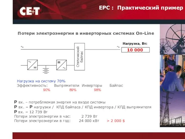 EPC : Практический пример Потери электроэнергии в инверторных системах On-Line Нагрузка на