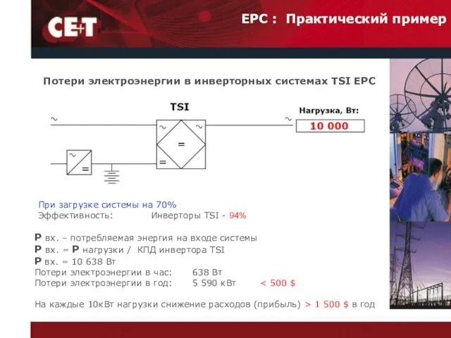 EPC : Практический пример Потери электроэнергии в инверторных системах TSI EPC При