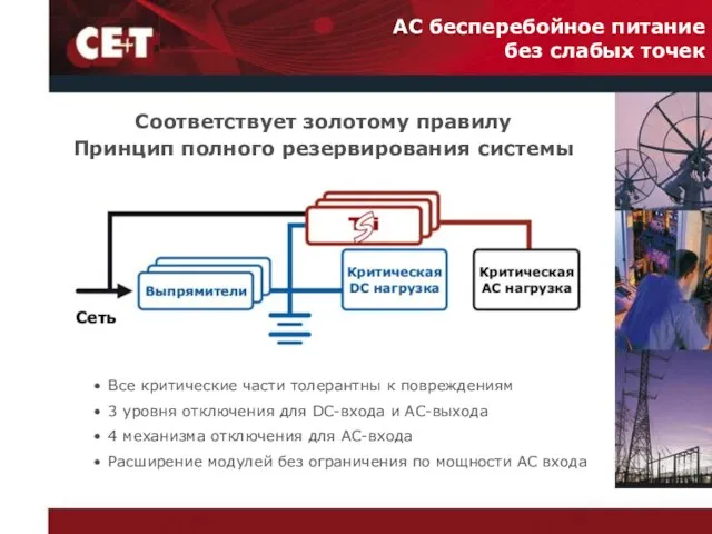 AC бесперебойное питание без слабых точек Соответствует золотому правилу Принцип полного резервирования