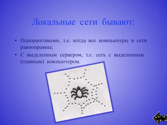 Локальные сети бывают: Одноранговыми, т.е. когда все компьютеры в сети равноправны; С