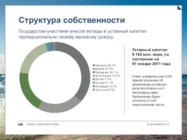 Структура собственности Государства-участники внесли вклады в уставный капитал пропорционально своему валовому доходу.