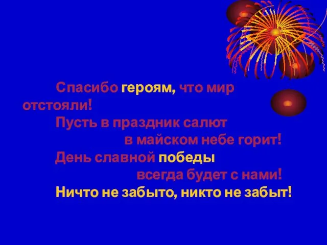 Спасибо героям, что мир отстояли! Пусть в праздник салют в майском небе