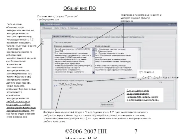 ©2006-2007 ПП Новіков В.В. www.novikov.biz.ua Общий вид ПО Главное меню, раздел "Примеры"