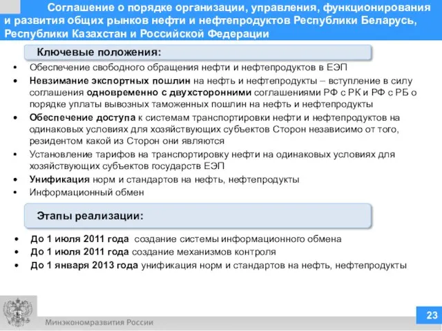 Соглашение о порядке организации, управления, функционирования и развития общих рынков нефти и