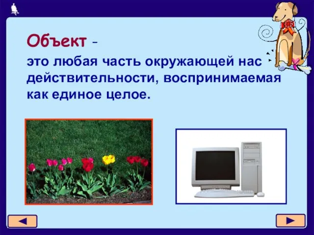 Объект - это любая часть окружающей нас действительности, воспринимаемая как единое целое.