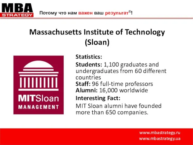 www.mbastrategy.ru www.mbastrategy.ua Потому что нам важен ваш результат®! Massachusetts Institute of Technology