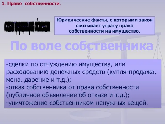 основания прекращения права собственности Юридические факты, с которыми закон связывает утрату права