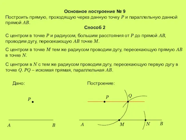 Основное построение № 9 Построить прямую, проходящую через данную точку Р и