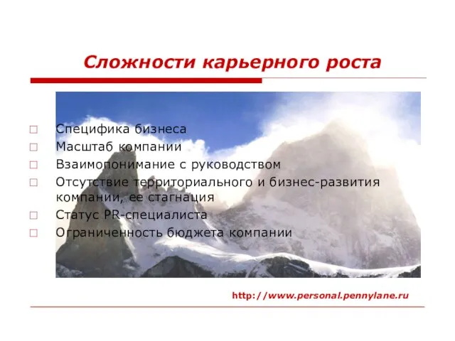 Сложности карьерного роста Специфика бизнеса Масштаб компании Взаимопонимание с руководством Отсутствие территориального