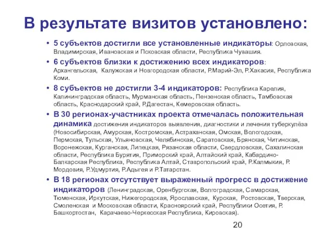 5 субъектов достигли все установленные индикаторы: Орловская, Владимирская, Ивановская и Псковская области,