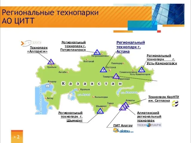 > Региональные технопарки АО ЦИТТ ПИТ Алатау Алматинский региональный технопарк Технопарк КазНТУ