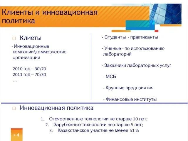 > Клиенты и инновационная политика Клиеты Инновационная политика Инновационные компании\коммерческие организации 2010