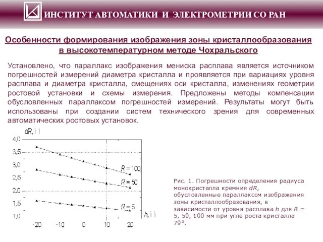 ИНСТИТУТ АВТОМАТИКИ И ЭЛЕКТРОМЕТРИИ СО РАН Особенности формирования изображения зоны кристаллообразования в