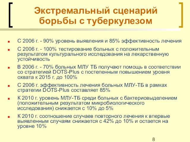 Экстремальный сценарий борьбы с туберкулезом С 2006 г. - 90% уровень выявления