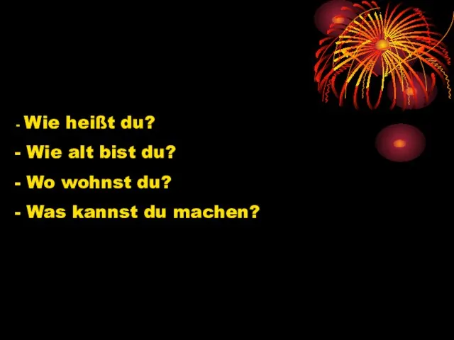 Wie heißt du? Wie alt bist du? Wo wohnst du? Was kannst du machen?