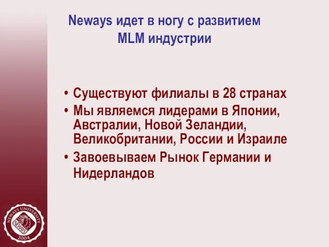 Neways идет в ногу с развитием MLM индустрии Существуют филиалы в 28