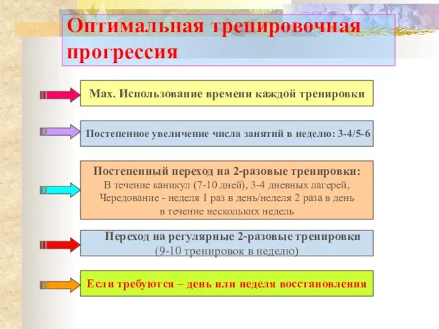 Оптимальная тренировочная прогрессия Max. Использование времени каждой тренировки Постепенное увеличение числа занятий