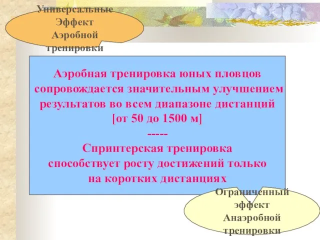 Аэробная тренировка юных пловцов сопровождается значительным улучшением результатов во всем диапазоне дистанций