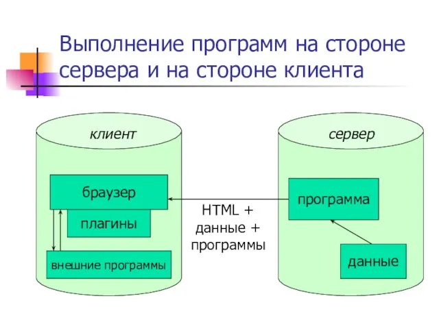 Выполнение программ на стороне сервера и на стороне клиента сервер клиент данные