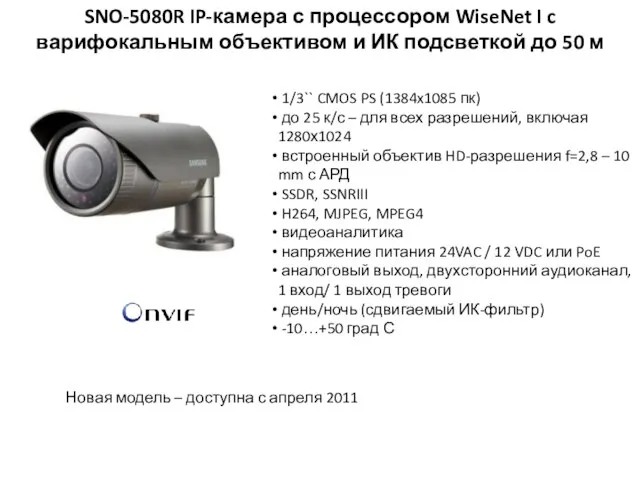 SNO-5080R IP-камера с процессором WiseNet I c варифокальным объективом и ИК подсветкой