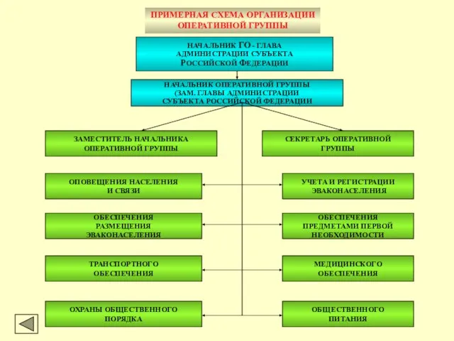 ПРИМЕРНАЯ СХЕМА ОРГАНИЗАЦИИ ОПЕРАТИВНОЙ ГРУППЫ НАЧАЛЬНИК ГО - ГЛАВА АДМИНИСТРАЦИИ СУБЪЕКТА РОССИЙСКОЙ