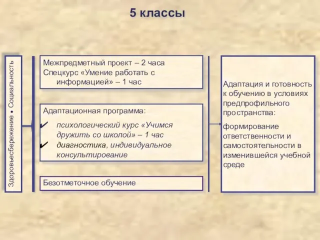 5 классы Межпредметный проект – 2 часа Спецкурс «Умение работать с информацией»