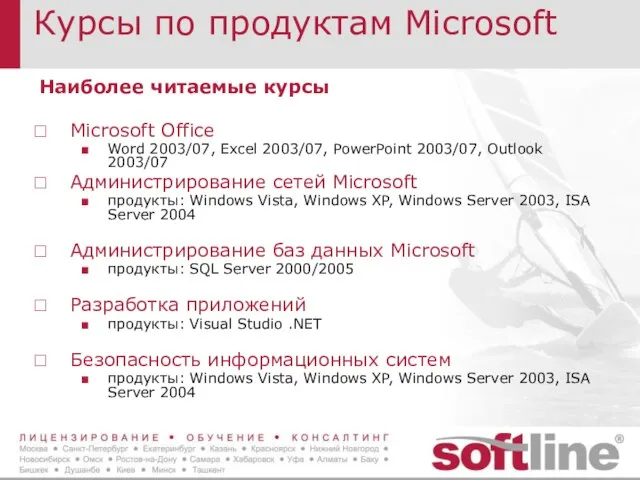 Курсы по продуктам Microsoft Наиболее читаемые курсы Microsoft Office Word 2003/07, Excel