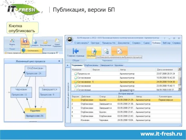 www.it-fresh.ru Публикация, версии БП Кнопка опубликовать