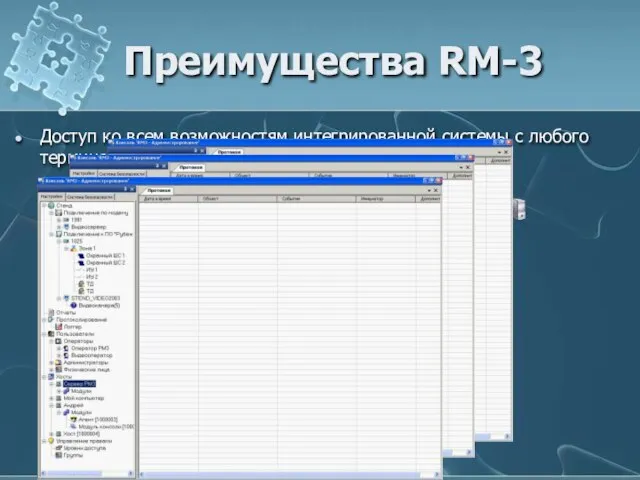 Преимущества RM-3 Доступ ко всем возможностям интегрированной системы с любого терминала (компьютера)