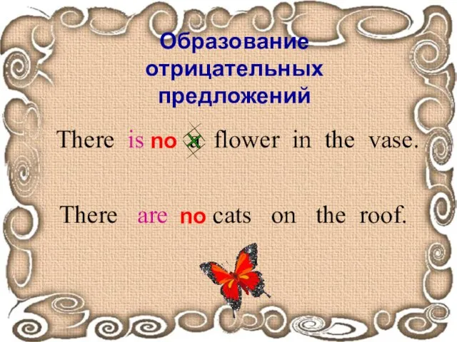 Образование отрицательных предложений There is a flower in the vase. no There